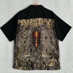 Vintage Rietveld USA Hawaiian Shirt -Men's LARGE- Black Dressy Resort Comfy EUC!